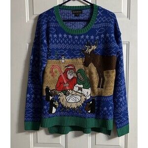 Blizzard Bay Light Up Christmas Sweater Jesus Manger Nativity Blue Women’s M